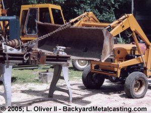 Lathe lifted with tractor